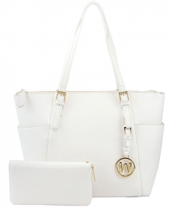 Fashion Faux Handbag with Matching Wallet Set WU1009W WHITE
